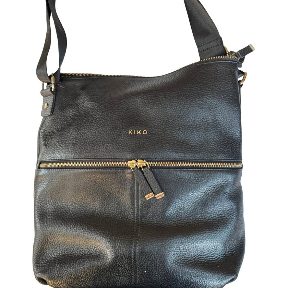 KIKO Black Zip Tote Shoulder Bag with Dustbag Pebbled Leather outer pockets NEW